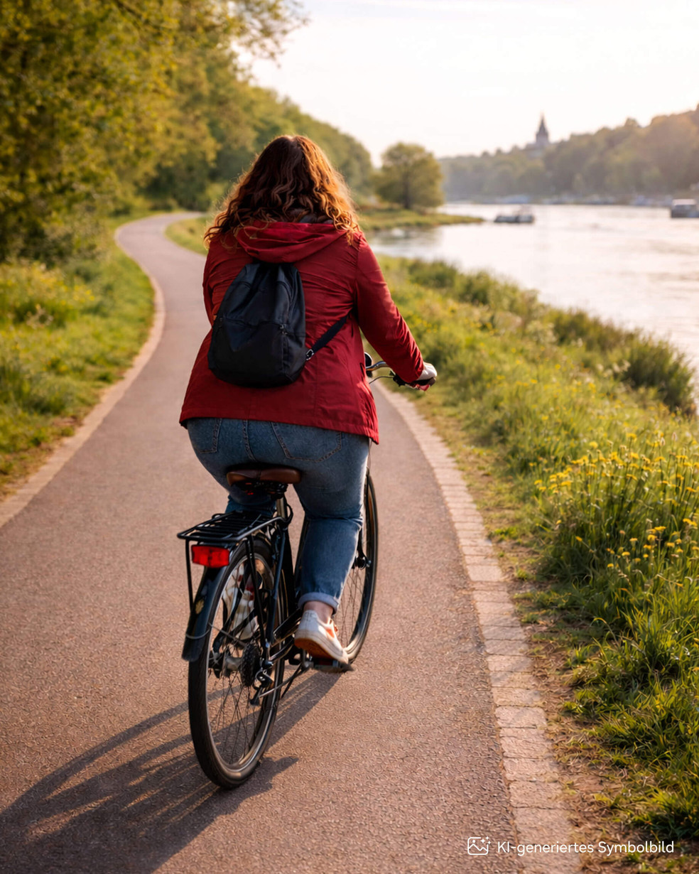 Frau auf einem Fahrrad am Elberadweg