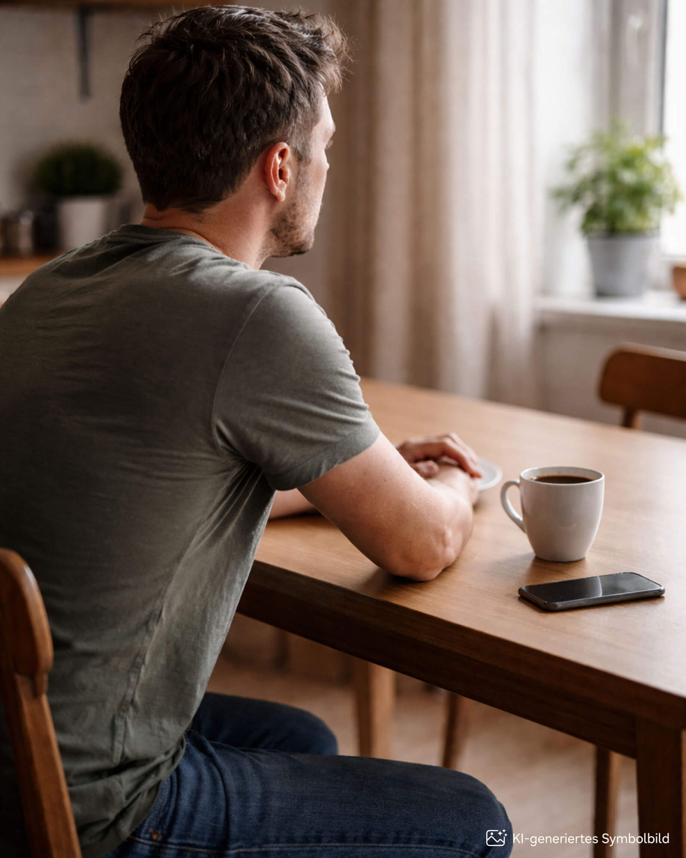 Junger Mann am Tisch beim Kaffee trinken